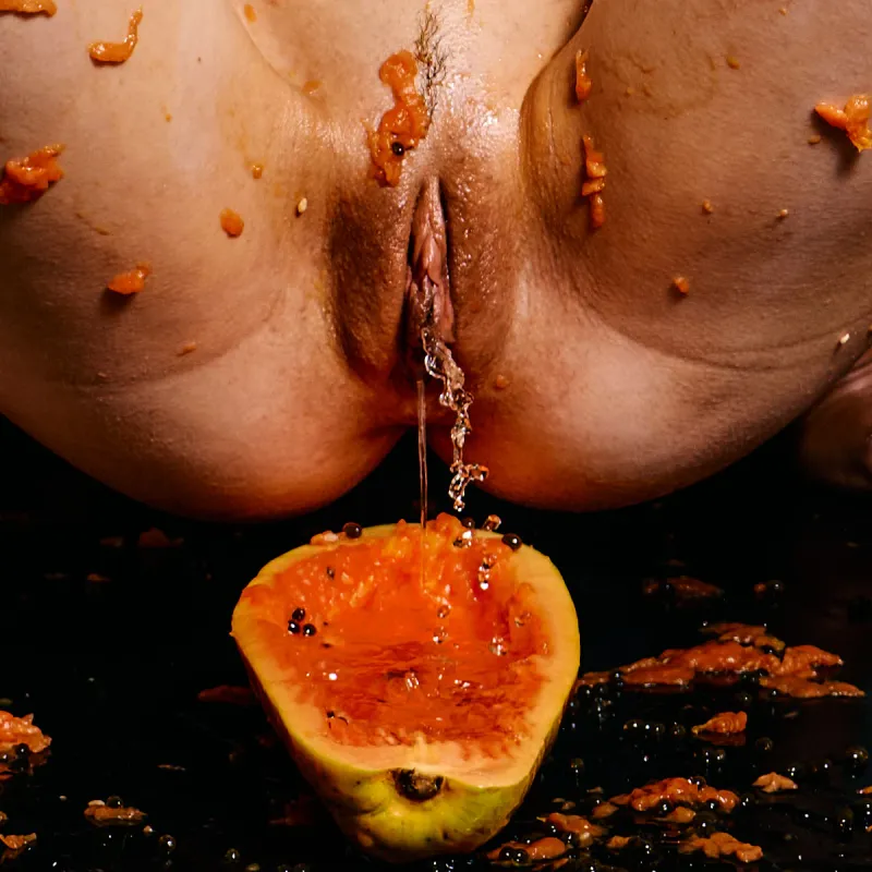 Ulah Bauer Wet Papaya messy erotic photography papaya flesh wet nude body Cinaed Dane Barcelona Spain