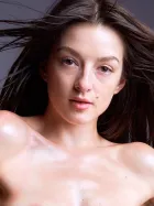 Arina Ostrovskaya Elegant Nude photography Ukrainian elegant proportions brown hair oiled body flying hair by Cinaed Dane