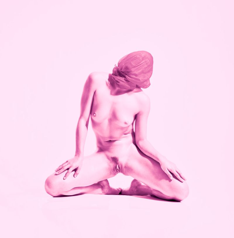 Joy Lamore Spanish glamour model anonymous Redhead Mono flexible nude pose reddish glossy surface contemporary art Cinaed Dane