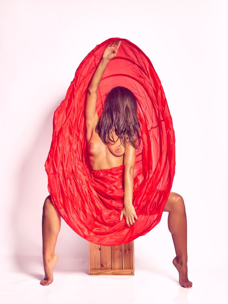 Bella Kidagakash Erotic Rose contemporary nude photography red dress rose Cinaed Dane