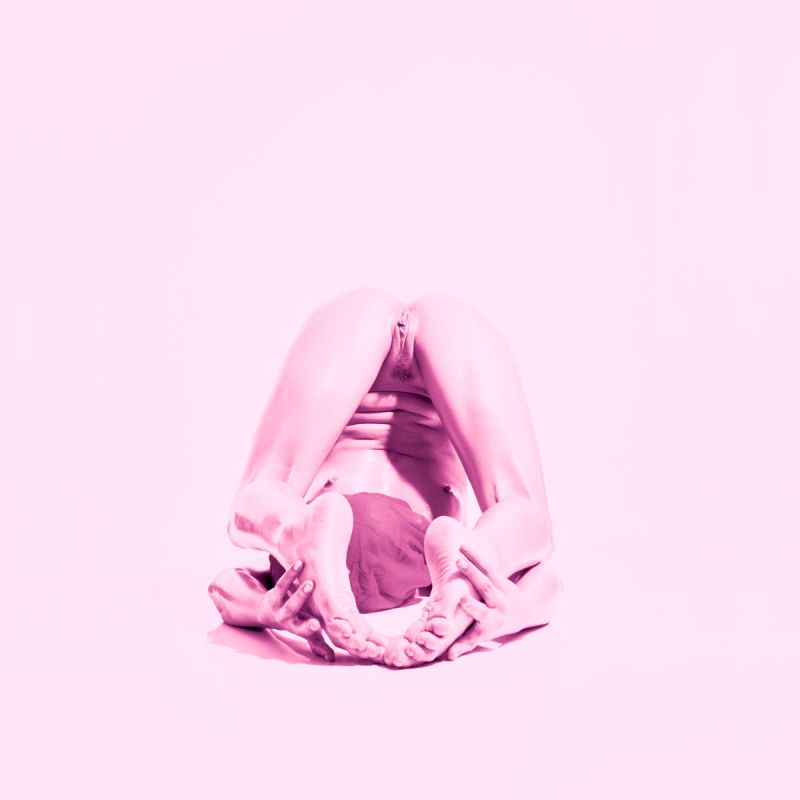 Spanish model Joy Lamore anonymous Redhead Mono series red scarf covering face explicit flexible pose reddish art edit photographer Cinaed Dane Barcelona