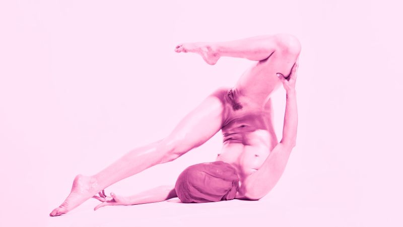 Joy Lamore Playboy model Redhead Mono anonymous nude art red scarf flexible pose reddish backdrop Cinaed Dane studio