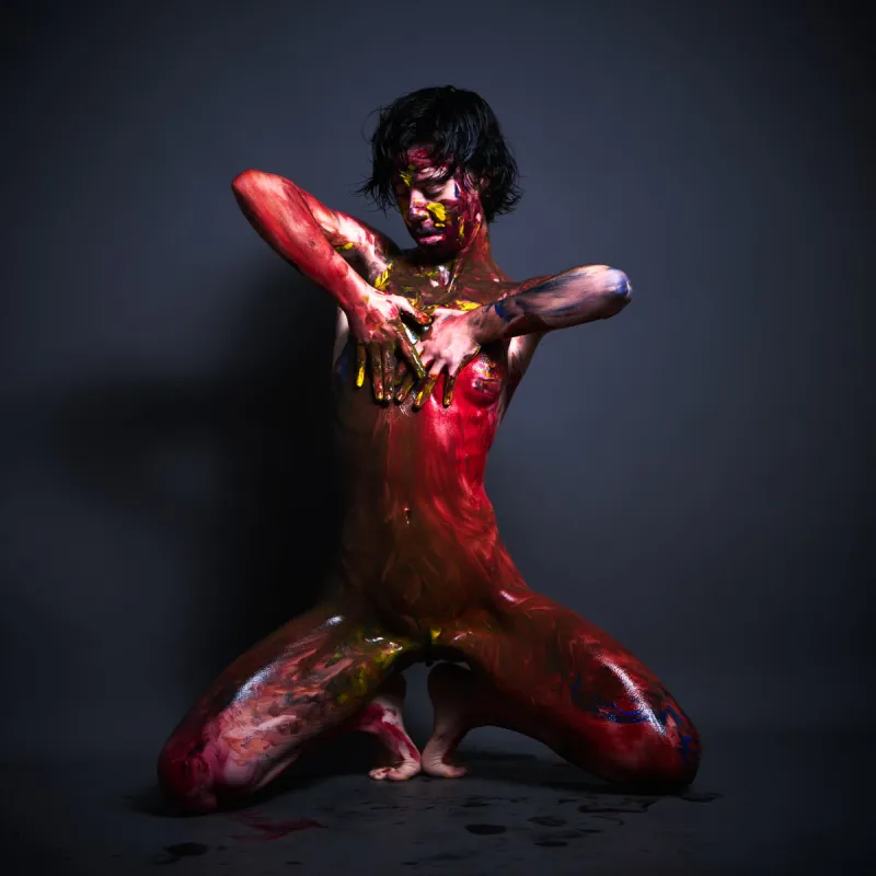 Spain-based German model Ulah Bauer Colored Emotion explicit pose body paint contemporary nude art Barcelona photographer